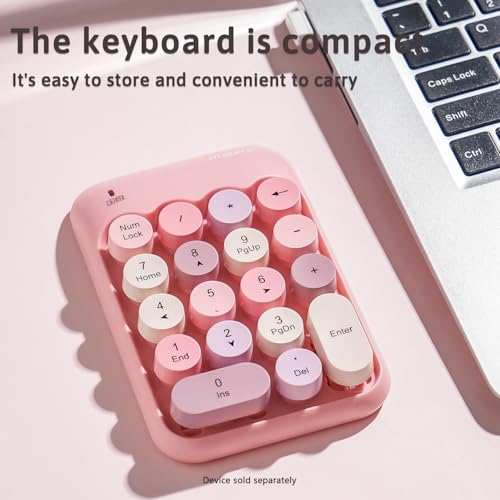 Sahara - Wireless Numeric Keypad, Retro Round Keycaps, Portable Number Pad with Ergonomic Design, USB Receiver, Compatible with Laptop/Desktop PC (Pink) - color: Pink