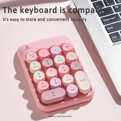 Sahara - Wireless Numeric Keypad, Retro Round Keycaps, Portable Number Pad with Ergonomic Design, USB Receiver, Compatible with Laptop/Desktop PC (Pink) - color: Pink