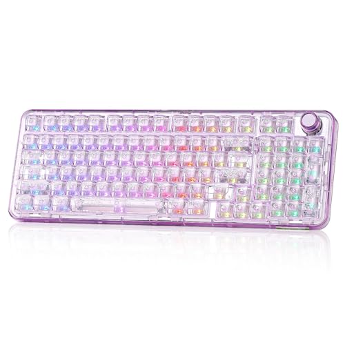 YUNZII X98 Wireless Mechanical Keyboard with Knob (Purple, Snow Switch) | BT5.0/USB-C/2.4GHz,1800 Layout with Number Pad,Pre-lubed Switches Gasket Mount ,Clear Keyboard with RGB for Wins/Mac/Gaming - color: Purple, size: Snow Switch