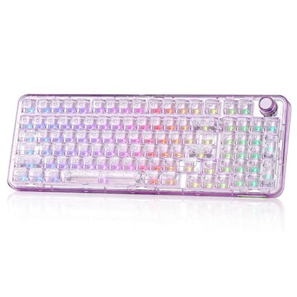 YUNZII X98 Wireless Mechanical Keyboard with Knob (Purple, Snow Switch) | BT5.0/USB-C/2.4GHz,1800 Layout with Number Pad,Pre-lubed Switches Gasket Mount ,Clear Keyboard with RGB for Wins/Mac/Gaming - color: Purple, size: Snow Switch