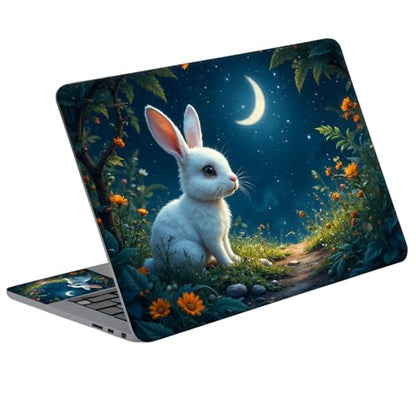 Universal Laptop Skin Sticker Decal with 2 Wrist Pad Skins, Waterproof Scratch Vinyl Cover for 11–15.6 Inch MacBook, HP, Dell, Lenovo, Cutable & Reusable,White Rabbit Moon - color: White Rabbit Moon