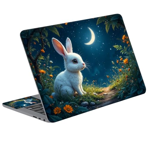 Universal Laptop Skin Sticker Decal with 2 Wrist Pad Skins, Waterproof Scratch Vinyl Cover for 11–15.6 Inch MacBook, HP, Dell, Lenovo, Cutable & Reusable,White Rabbit Moon - color: White Rabbit Moon
