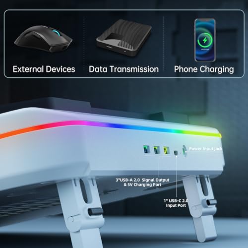 OImaster Gaming Laptop Cooling Pad with 3500 RPM Powerful Turbofan, RGB Laptop Cooler Stand with 3 USB Ports, Ergonomic Adjustable Height Laptop Fan for 12-19 Inch Notebooks, Office & Gaming