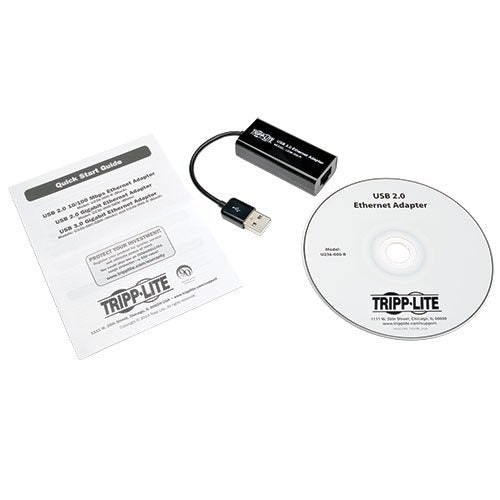 Tripp Lite USB to Ethernet Adapter, USB Type A to Gbe, 10/100 Megabits Per Second - Windows, Mac & Linux Compatible - 3-Year Warranty (U236-000-R)