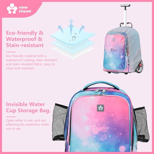NEW TILAMI 20 Inch Rolling Backpack for School Stair-Climbing Big Wheel | Teen Boys Girls Carry-on Suitcase Large Organizer Compartment 15.6 Laptop Sleeve Adjustable Handle Roller Travel Bag College - color: Pop Gradient