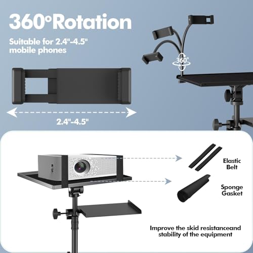 Projector Stand Tripod Laptop Tripod on Wheels with 2 Shelves | 26 to 49 Inch Adjustable Height, Portable Podium Stand with Gooseneck Phone Holder for Office, School, Home, DJ Racks