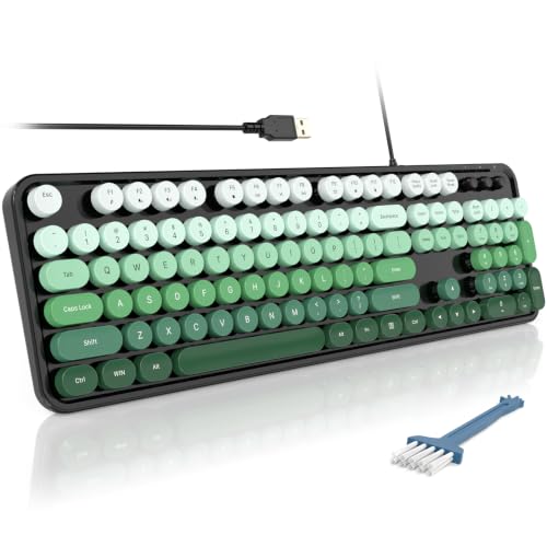 MOFII Computer Keyboards Wired, Plug Play USB Full Size Typewriter Keyboard, Cute Colorful Aesthetic Keyboard with Foldable Stands for Windows PC Laptop (Black Green) - color: Black Green