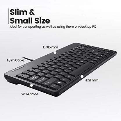 Perixx PERIBOARD-409H Wired USB Mini Keyboard with 2 USB Hubs, Black, US English Layout - style: USB with Hubs
