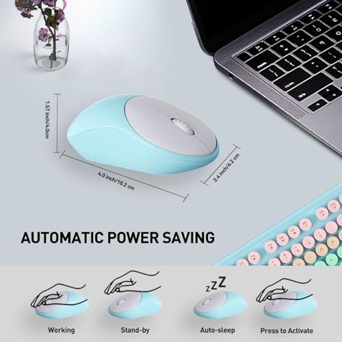 Pink Green Wireless Keyboard and Mouse Combo, Cute Pastel Bubble Keyboard with Round Keys, 2.4GHz Full Size Aesthetic Keyboard with Number Pad for Long Nails PC Laptop Desktop - color: Green Pink Wireless Keyboard Mouse
