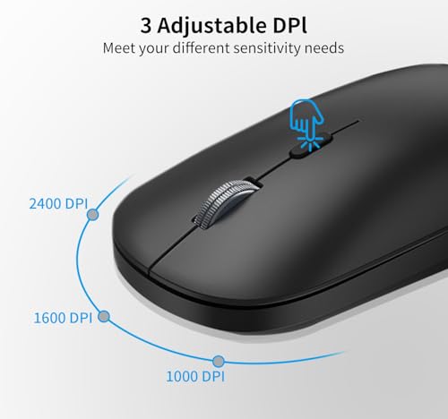 Full Size Slim Computer Keyboard and Mouse Wireless with 2.4Ghz Dongle | Silent Flat Keyboard and Optical Mouse, Sleek Design, Quiet Click, Invisible Light Design, for Laptop PC Desktop Windows Mac - color: KM480-Gray&Black