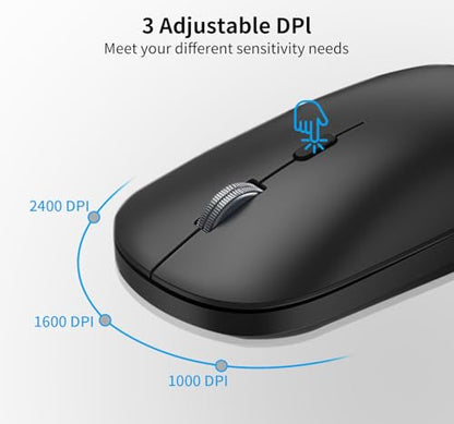 Full Size Slim Computer Keyboard and Mouse Wireless with 2.4Ghz Dongle | Silent Flat Keyboard and Optical Mouse, Sleek Design, Quiet Click, Invisible Light Design, for Laptop PC Desktop Windows Mac - color: KM480-Gray&Black