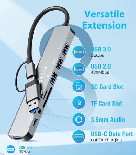 USB C Hub USB Hub 3.0 for Laptop, Upgrade 8 in 2 USB Splitter with USB-C/4 USB A Port Extender, TF/SD Card Slot, 3.5mm Audio Adapter, USBC USB Dongle for PC/Mac/MacBook/Laptop/iPad/Tablet - size: 8-IN-2