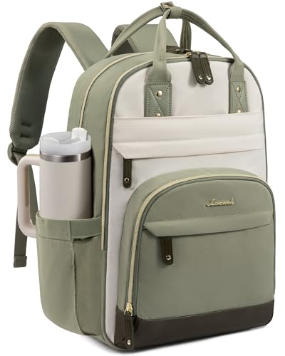 LOVEVOOK Laptop Backpack Women with Giant Cup Holder,17.3 inch Waterproof Work Travel Backpack Computer Laptop Bag,Cute College Nurse Teacher Backpack Purse,Gifts for Women & Men,Been green-Beige-Cyan - color: Been Green-beige-cyan, size: 17-Cup