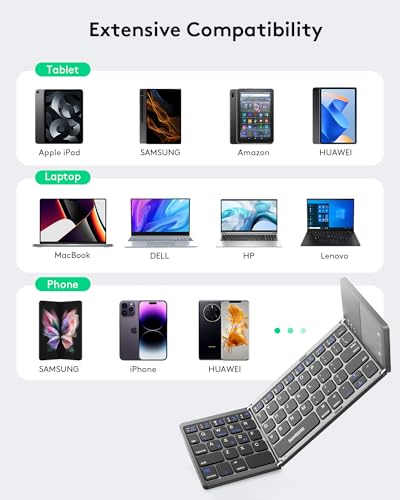 Samsers Foldable Bluetooth Keyboard with Touchpad, Ultra Slim Compact -Grey | Multi-touch Trackpad, Full Size, Phone Holder, USB-C Charging, 3 Device, for Android Windows iOS Mac OS, Mobile Productivity - color: Grey, size: 3-Device