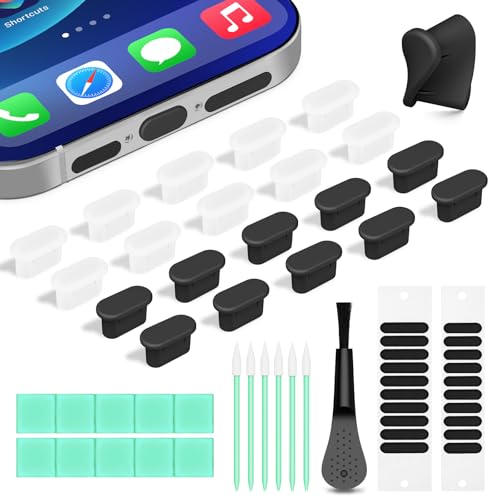 Silicone USB C Dust Plug with Phone Speaker Cover,Type C Anti Dust Plug | 5-in-1 31 Pack USB C Charging Port Cover Cleaning Kit for iPhone 15/16/17/Samsung/One Plus/Google Pixel/All USB C-Port Device - color: Black+Transparent