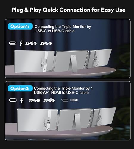 Laptop Screen Extender 16"-1200P 16:10 FHD Triple Monitor for 12-18.5" | Portable Monitor for Laptop with HDMI and USB-C Connectivity for MacBooks(NOT M1/M2/M3)/Wins, Chrome, Surface - size: 16"