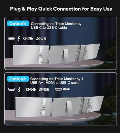 Laptop Screen Extender 16"-1200P 16:10 FHD Triple Monitor for 12-18.5" | Portable Monitor for Laptop with HDMI and USB-C Connectivity for MacBooks(NOT M1/M2/M3)/Wins, Chrome, Surface - size: 16"