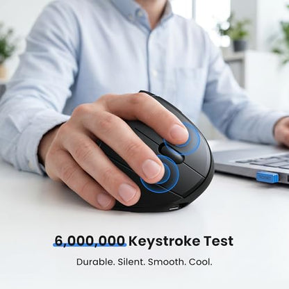 TECKNET Ergonomic Mouse Rechargeable Bluetooth - 4800 DPI Vertical Mice 6 Adjustable Levels, Wireless Optical Carpal Tunnel Mouse Right Hand, Multi Device for Laptop, PC, Computer, MacBook - Black - color: Black