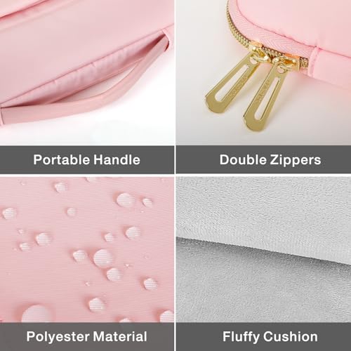 MOSISO 13-14 inch Laptop Case, 13.3 inch Puffy Laptop Sleeve Compatible with MacBook Air 13.6 M5 M4 M3 M2 M1/Neo/Pro 13/14,HP Dell ASUS Lenovo, Rectangle Vertical Bag with Small Case&Side Handle, Pink - color: Pink