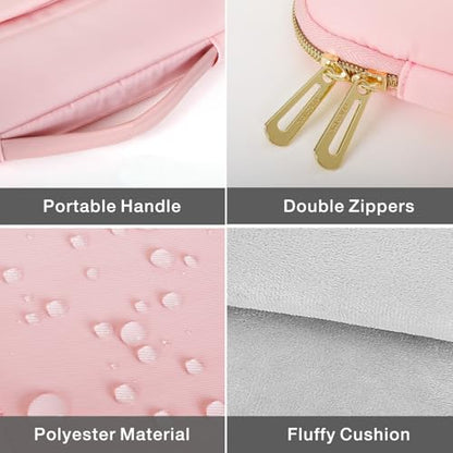 MOSISO 13-14 inch Laptop Case, 13.3 inch Puffy Laptop Sleeve Compatible with MacBook Air 13.6 M5 M4 M3 M2 M1/Neo/Pro 13/14,HP Dell ASUS Lenovo, Rectangle Vertical Bag with Small Case&Side Handle, Pink - color: Pink