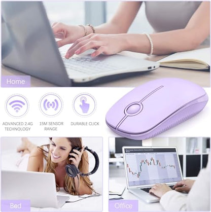 Unipows Wireless Mouse-2.4G Slim Portable Computer Mouse, Purple | Nano Receiver, Less Noise Mobile Optical Mice for Notebook, PC, Laptop, Desktop - color: Pure Purple