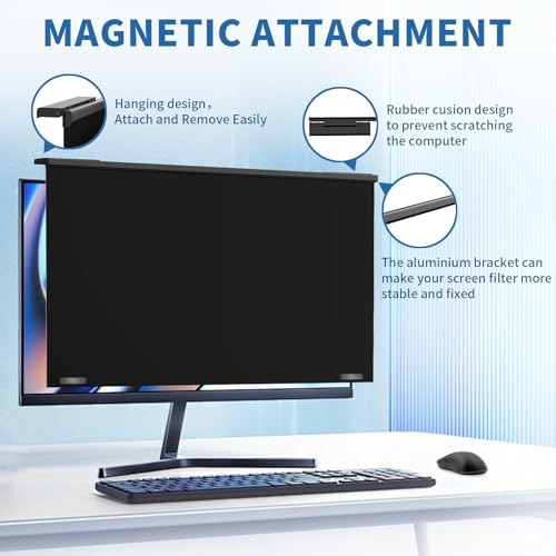 Magnetic 32 Inch Computer Privacy Screen for 16:9 Widescreen Monitor, Removable Hanging Anti-Blue Light Computer Screen Privacy Panel, Anti-UV Magnetic Attachment Monitor Privacy Screen