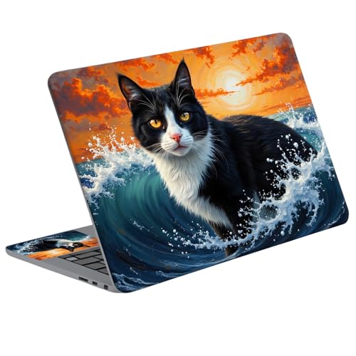 Universal Laptop Skin Sticker Decal with 2 Wrist Pad Skins, Waterproof Scratch Vinyl Cover for 11–15.6 Inch MacBook, HP, Dell, Lenovo, Cutable & Reusable,Great Wave Cat - color: Great Wave Cat
