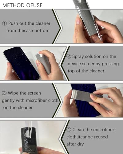 Screen Cleaner Spray and Wipe Touch Screen Cleaner Phone Cleaning Kit for Phone,Laptop Tablet MacBook Eyeglasses,Car Essentials for Women,Car Cleaning Supplies(2 Units) - color: Grey+Pink