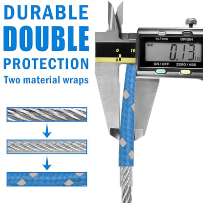 0.13IN Security Steel Cable 4/6/10/15FT Lengths Bike Lock Cable, Cable Rope, Stainless Steel Cable with Loops for Safety and Security - color: Blue, size: 15ft（1Pack）