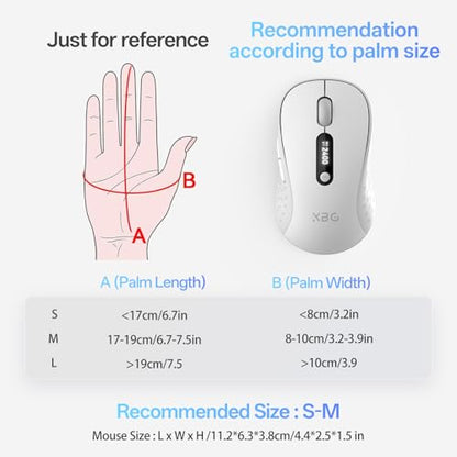 XBG B15Pro Tri-Mode Wireless Bluetooth Mouse with LED Display for Laptop | Bluetooth 5.0/4.0 & 2.4G, 2400 DPI, 500mAh Type-C Rechargeable, Ergonomic Silent Click, Multi-Device for PC Tablet Office - style: B15 Pro-White