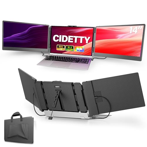 CIDETTY Laptop Screen Extender, 14'' FHD 1080P IPS Ultra-Thin Dual/Triple Monitor Display, HDMI/USB-C Plug-Play Portable Monitor for Laptop, Built-in Speakers(Mac, Win, Android) - color: Midnight Black
