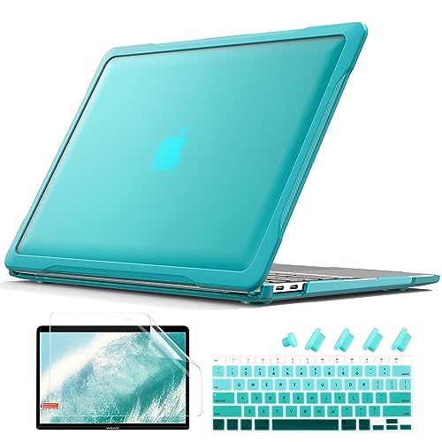 Batianda 4-in-1 Ultimate Case for MacBook Air 13 Inch 2018-2020, Blue | Fits M1/Intel Models A2337/A2179/A1932, Lightweight Slim Design, Carbon Fiber Side Texture, Matte Translucent Hard Shell - color: Blue