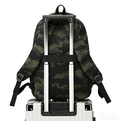 18'' Dark Camo School Backpack for Teens, 35L Water Resistant Bookbag with Luggage Strap, Large Capacity Daypack for School Daily Travel, Dark Camouflage - color: Camo Backpack Single Pack-3