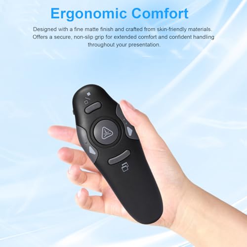 2.4GHz Remote Control Page Turner, Red Presentation Pointer, Plug & Play, Portable Presenter Clicker for Laptop, 98ft Control Range