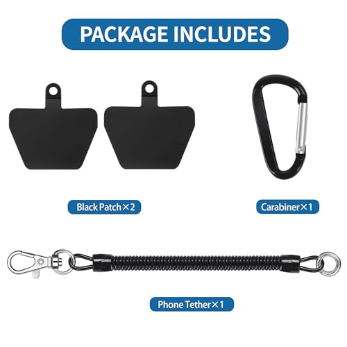 Doormoon Phone Lanyard Tether with 2 TPU Patch, Cell Phone Lanyard with 1 Phone Tether, 2 TPU Patch for Outdoor Hiking Climbing - color: Black-tpu Patch