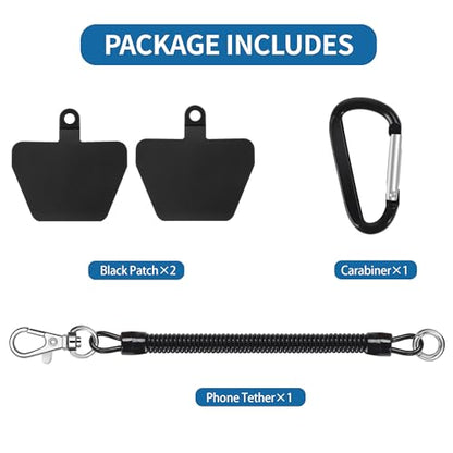 Doormoon Phone Lanyard Tether with 2 TPU Patch, Cell Phone Lanyard with 1 Phone Tether, 2 TPU Patch for Outdoor Hiking Climbing - color: Black-tpu Patch