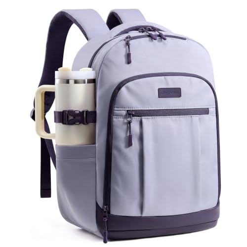LOVEVOOK Laptop Backpack for Women, Waterproof Work Travel Backpack with Large Cup Pockets for Teacher Nurse, 17.3 inch Computer Bag College Bookbag Daypack, Gifts for Women, Light Purple - color: Light Purple, size: 17.3 Inch
