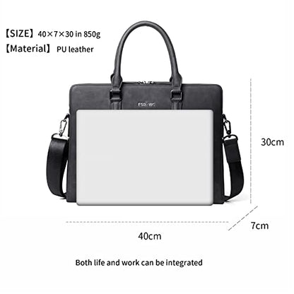 FSD. WG Business Bag Leather Messenger Bag Water Resistant Business Travel Briefcase Handbag Briefcase for Men - color: Black