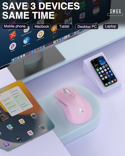 SOLAKAKA SM66 Pink Silent Dual Mode 2.4GHz Wireless Mouse, Adjustable 4200 DPI,Rechargeable Wireless Computer Mouse for PC Mac Laptop, Desktop - color: pink