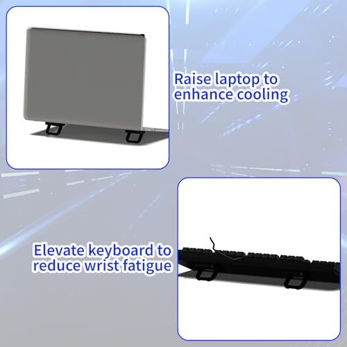 Notoke 2 PCS Portable Keyboard Riser, Adjustable Black Laptop Keyboard Stand with 2 Angle Settings and Self-Adhesive Foldable Feet, Mini Foldable Laptop Stand Riser Keyboards Lift for Most Keyboards