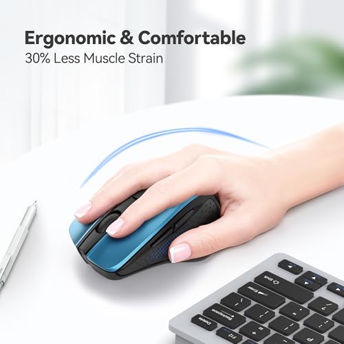 TECKNET Wireless Mouse, 2.4G Ergonomic Computer Mouse, 2600 DPI, Azure | Ergonomic Design with Side Grips, Adjustable DPI, 2-Year Battery, Compact Size, USB-A Plug & Play, Wide OS Compatibility - color: Azure