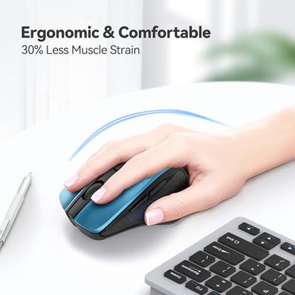 TECKNET Wireless Mouse, 2.4G Ergonomic Computer Mouse, 2600 DPI, Azure | Ergonomic Design with Side Grips, Adjustable DPI, 2-Year Battery, Compact Size, USB-A Plug & Play, Wide OS Compatibility - color: Azure