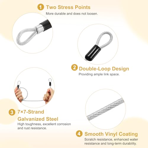 PATIKIL Security Cable Lock (3/16" Dia 8.2ft 132lb Load Capacity, Clear)(2 Pcs) Vinyl Coated Stainless Steel Flexible Wire Rope Safety Cable Luggage Lock with Double Loops - color: Clear, size: 3/16" x 8.2 ft, 132lb Load