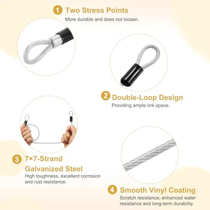 PATIKIL Security Cable Lock (3/16" Dia 8.2ft 132lb Load Capacity, Clear)(2 Pcs) Vinyl Coated Stainless Steel Flexible Wire Rope Safety Cable Luggage Lock with Double Loops - color: Clear, size: 3/16" x 8.2 ft, 132lb Load