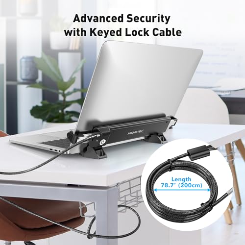 AboveTEK MacBook & Surface Laptop Locking Station with Combo Lock Cable, Anti Theft Folding Security Laptop Desk Mount, Adjustable & Portable, Fits 12"-16" Laptops/Notebooks (Black)