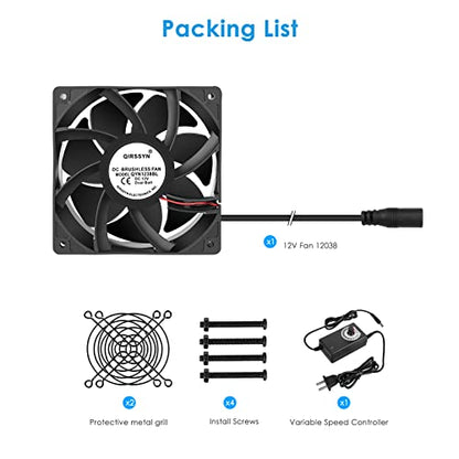 High cfm Computer Fan 120mm x 38mm 110V 220V AC Powered Variable Speed Fan Cooling Components for Receiver Xbox DVR PlayStation Mining Rig Case Server Cabinet Grow Tent GPU Workstations - size: 4.7x4.7x1.5in