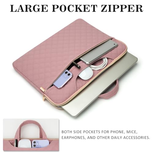 Laptop Sleeve Carrying Case Bag 14-15 Inch Polyester Lightweight with Handle Compatible with MacBook Acer ASUS HP Surface Dell Chromebook, Pink - color: Pink, size: 14"-15"