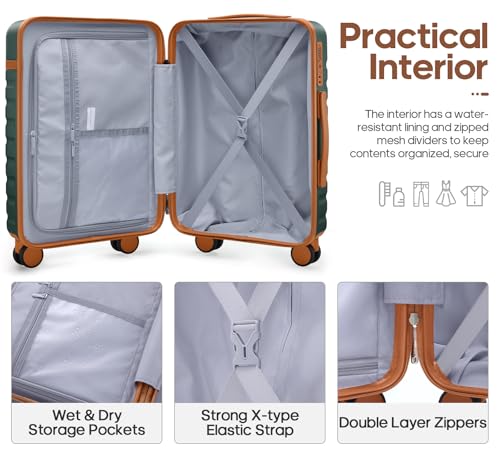 UKEIN Luggage Sets 3 Piece, Carry On Luggage 20In With Spinner Wheels,PC Hardside Suitcase Set with TSA Lock,Durable Carry On Suitcase With Travel Backpack for Men (Green, 3 piece set (20inch)) - color: Green, size: 3 piece set (20inch)