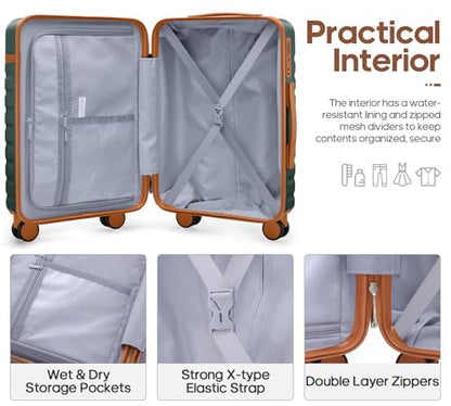 UKEIN Luggage Sets 3 Piece, PC Hardside Large Luggage 24 Inch With Spinner Wheels with TSA Lock, Carry On Suitcase Set With Travel Backpack for Men (Green, 3 piece set (24inch)) - color: Green, size: 3 piece set (24inch)