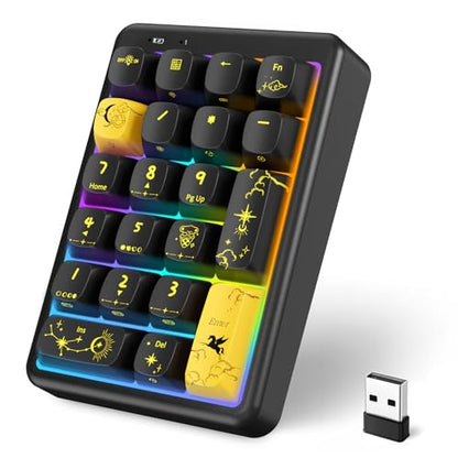 Wireless Number Pad Keyboard Mechanical Numpad Numeric Keypad for Laptop | Bluetooth Creamy 10 Key RGB Portable Cute Financial Accounting Rechargeable for Windows, PC, BT5.0/2.4G, Black S21 - color: Black